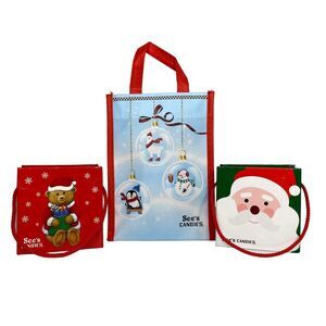 Lot of 3 See's Candies Mini Gift‎ Bags Cardboard Vinyl Bear Santa Christmas